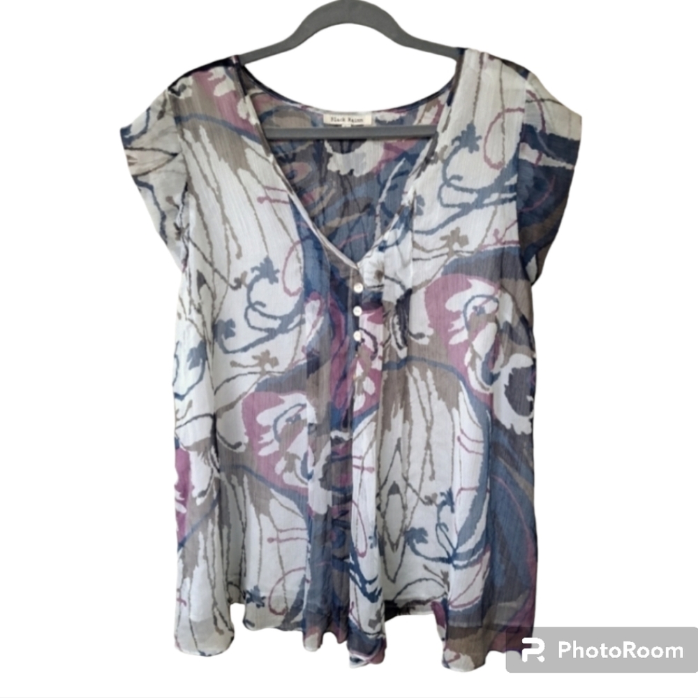Black Rainn Sheer Crepe Sleeveless v-neck Blouse Sz L